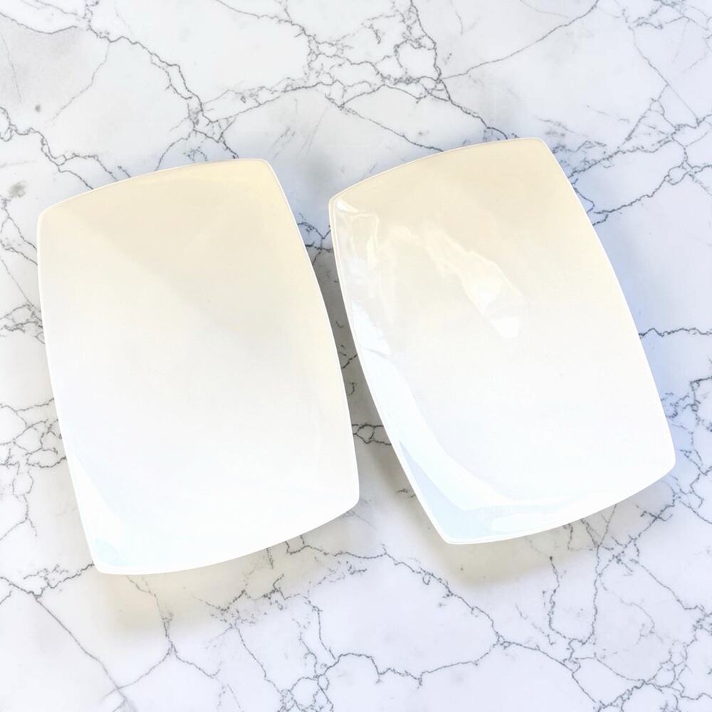 Sam & Squito By Xiohe 2 Dessert Salad White Rectangular Bone China 8x5.5in